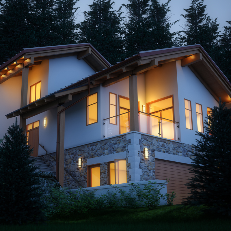 outside of a home with lights on
